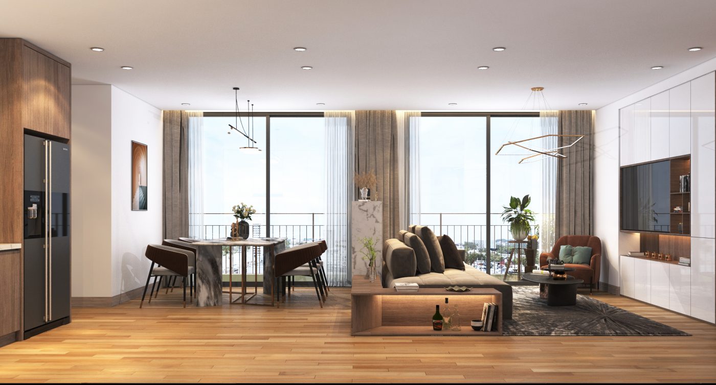 Phòng khách căn hộ Meyhomes Đan Phượng